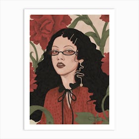 The Girl With Red Flowers Art Print
