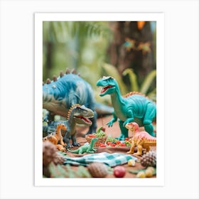 Toy Dinosaur Picnic In The Forest Art Print