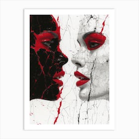 Cracked Realities: Red Ink Rendition Inspired by Chevrier and Gillen: Two Faces Art Print