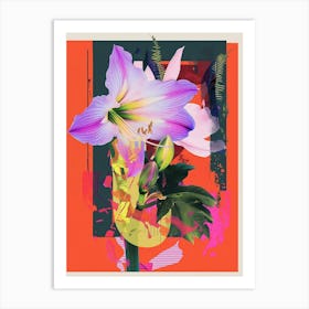 Amaryllis 2 Neon Flower Collage Art Print