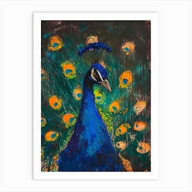 Peacock At Night Textured Painting 3 Art Print