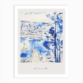 Marseille France 3 Mediterranean Blue Drawing Poster Art Print