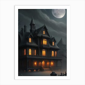 Haunted Mansion on Full moon Art Print