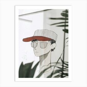 Drawing Of A Man With Sunglasses Art Print