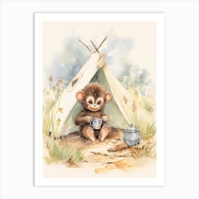 Monkey Painting Camping Watercolour 3 Art Print