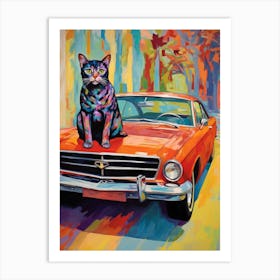 Chevrolet Chevelle Vintage Car With A Cat, Matisse Style Painting 0 Art Print