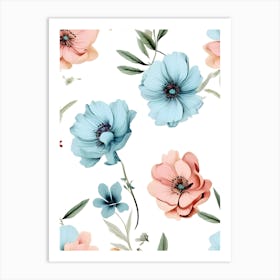 Watercolor Flowers Seamless Pattern 2 Art Print