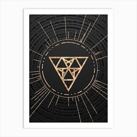 Geometric Glyph Symbol in Gold with Radial Array Lines on Dark Gray n.0089 Art Print