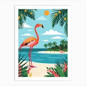 Greater Flamingo Celestun Yucatan Mexico Tropical Illustration 9 Art Print