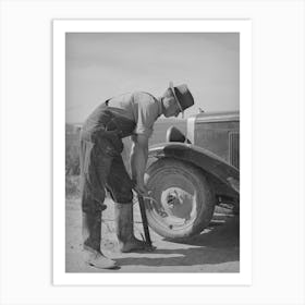 Ray Halstead, Fsa (Farm Security Administration) Rehabilitation Borrower, Pumping Up A Tire Art Print