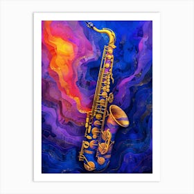 Saxophone On Blue Background music art Art Print