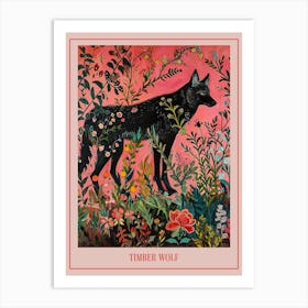 Floral Animal Painting Timber Wolf 1 Poster Art Print