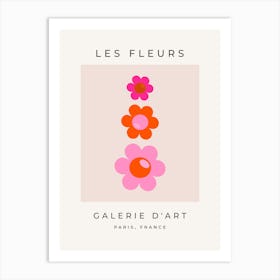 Les Fleurs | 01 - Retro Floral Pink And Orange Flowers Art Print