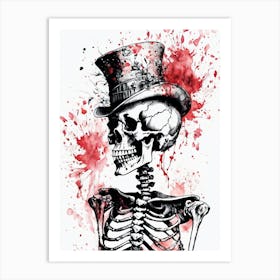 Floral Skeleton With Hat Ink Painting (80) Art Print