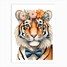 Baby Tiger Flower Crown Bowties Woodland Animal Nursery Decor (20) Art Print