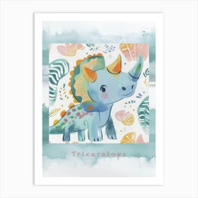Cute Muted Pastels Triceratops Dinosaur 2 Poster Art Print