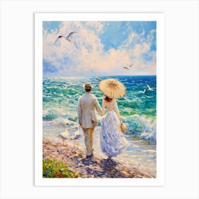 Couple Walking By The Sea Art Print