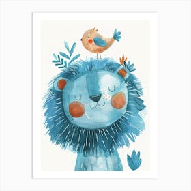 Small Joyful Lion With A Bird On Its Head 7 Art Print