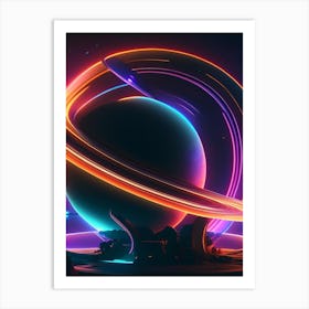 Saturn Neon Nights Space Art Print