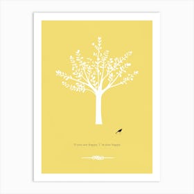 Bird and Tree - Happy Yellow Art Print