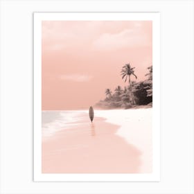 Person With Surfboard On Pink Sands Beach, Harbour Island 1 Art Print