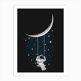 Astronaut Swinging On The Moon Art Print