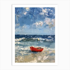 Red Boat On The Beach Art Print