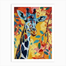 Leaf Acrylic Paint Inspired Giraffe Art Print