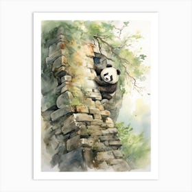 Panda Art Rock Climbing Watercolour 1 Art Print