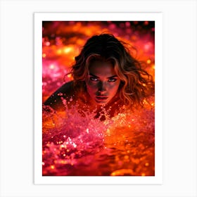 Into The Waters Firelight. Red Woman Art Print