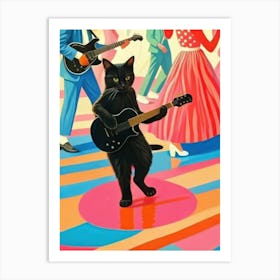 Black Cat Playing Guitar Art Print