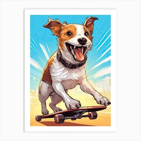 Jack Russell Terrier Dog Skateboarding Illustration 1 Art Print