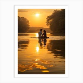 Couple On A Boat At Sunset Art Print