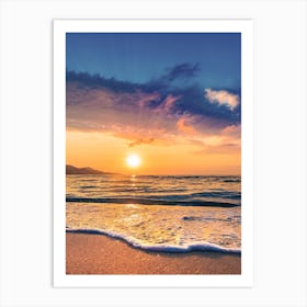 Romantic beach sunset at the coast of Majorca island Spain Art Print