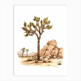  Minimalist Joshua Tree At Dusk Line Art Watercolor 4 Art Print