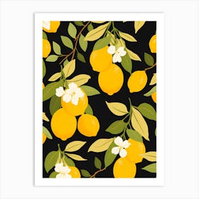 Seamless Pattern With Lemons And Flowers Art Print