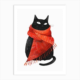 Black Cat With Scarf 1 Art Print