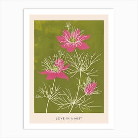 Pink & Green Love In A Mist 5 Flower Poster Art Print