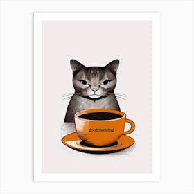 Good Meowing Cat and Coffee Art Print