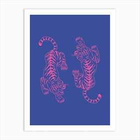 Blue And Pink Tigers Art Print