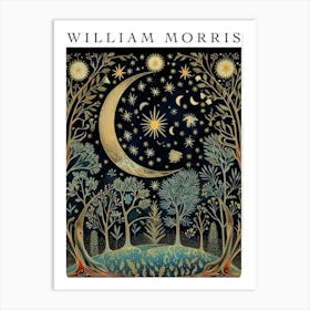 William Morris |Flowers Moon And Stars William Morris Style Art Print Art Print