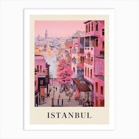 Istanbul Turkey 2 Vintage Pink Travel Illustration Poster Art Print