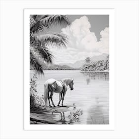A Horse Oil Painting In Matira Beach, Bora Bora, Portrait 3 Art Print