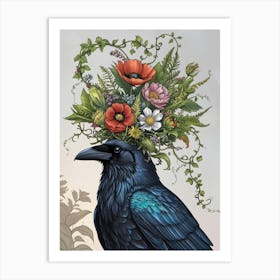 Crow With Flowers 4 Art Print