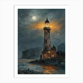 Lighthouse At Night 2 Art Print