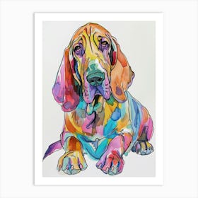 Bloodhound Dog Pastel Line Watercolour Illustration 1 Art Print