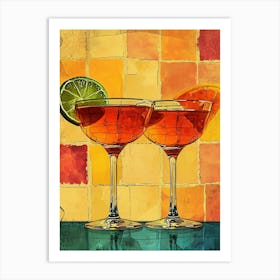 Tequila Sunrise Inspired Cocktail Watercolour 2 Art Print