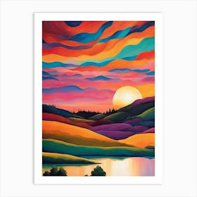 Sunset Over The Lake 3 Art Print