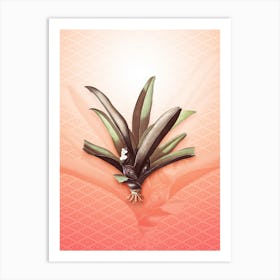 Boat Lily Vintage Botanical in Peach Fuzz Hishi Diamond Pattern n.0244 Art Print