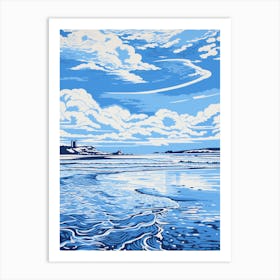 Linocut Of Bamburgh Beach Northumberland 3 Art Print